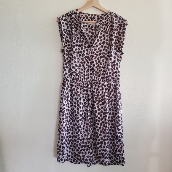 2/$20 Loft Medium Petite Brown Floral Adjustable Waist Dress - Picture 1 of 8